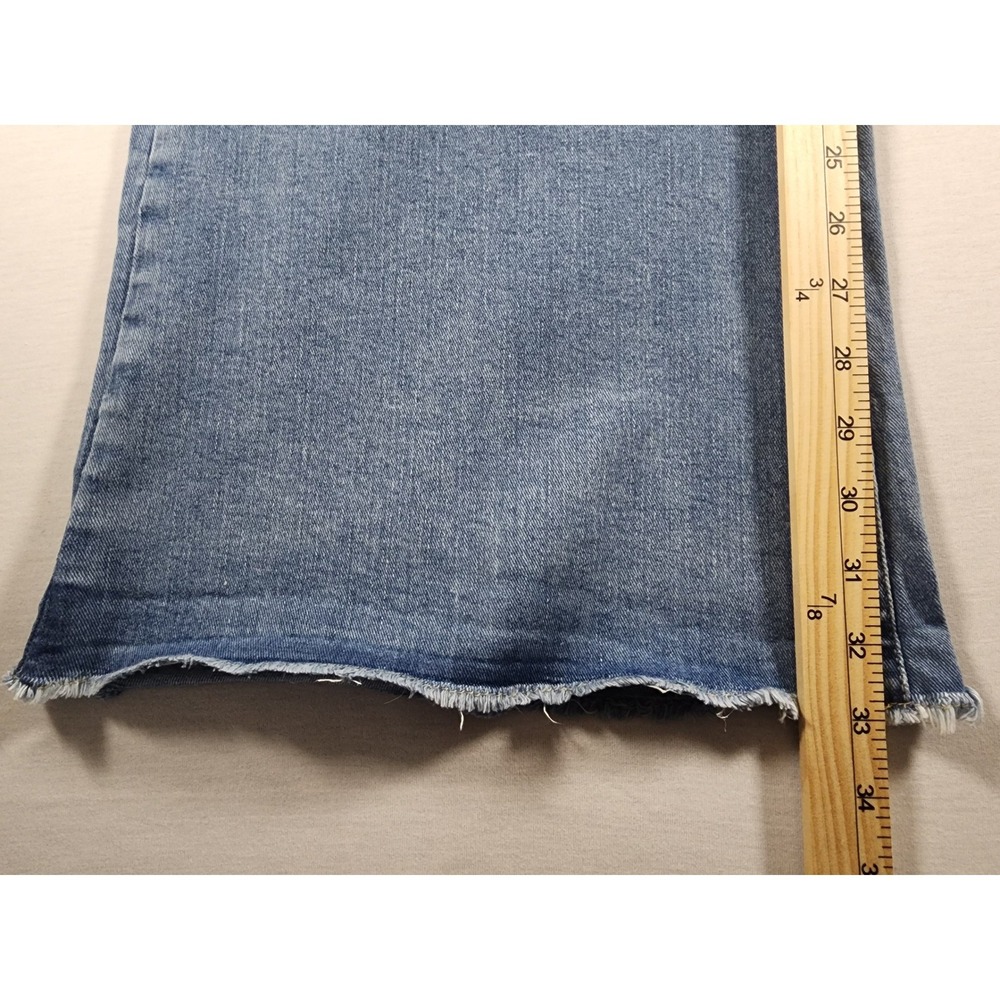 Good American Good Legs Flare Jeans Blue Button Fly Raw Hem Boho Chic Size 24 - Picture 3 of 10